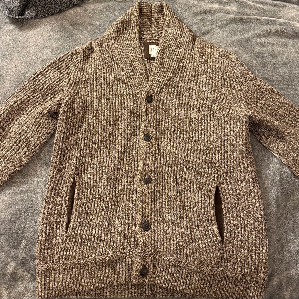 Gap Men's Beige/Brown Shawl Collar Cardigan